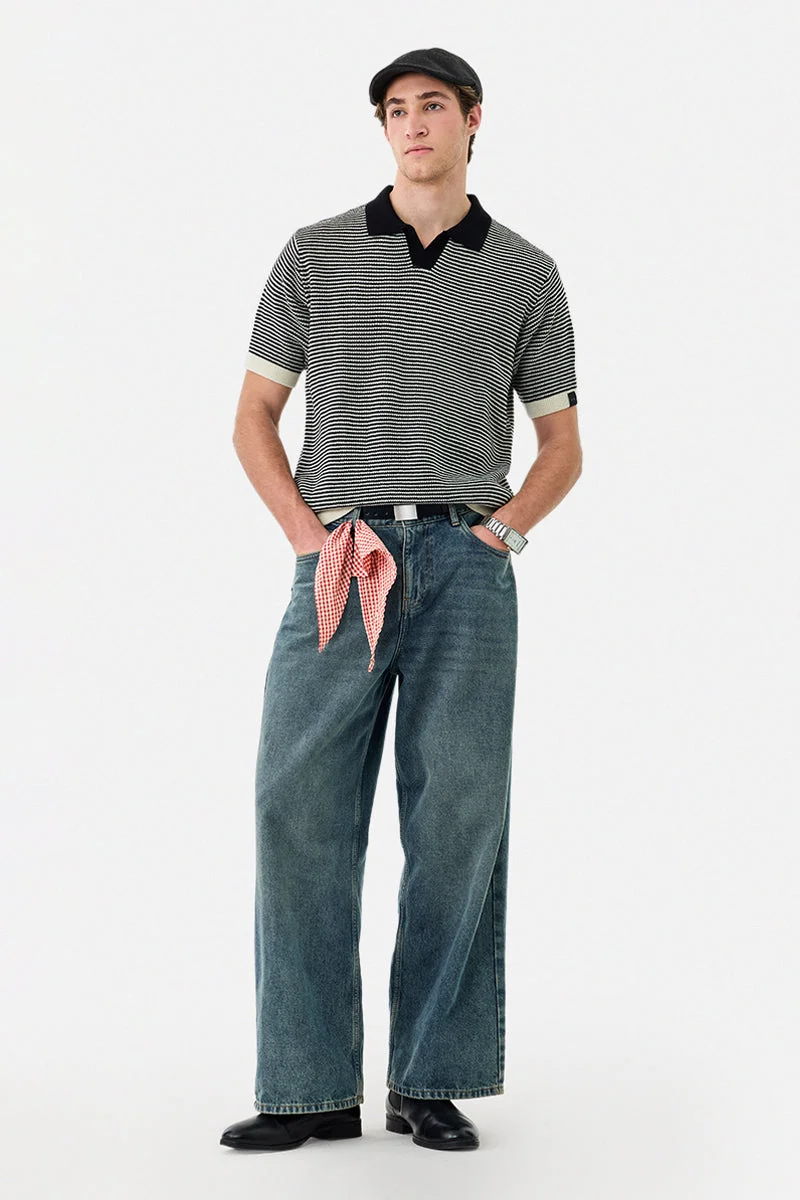 SNITCH Polo 100% Acrylic Stripes Regular Fit T-Shirt